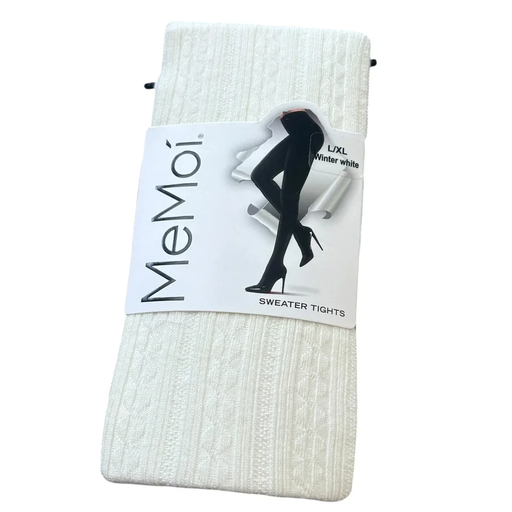 MeMoi Winter White Textured Cable Sweater Tights L/XL Cotton Blend NWT Preppy